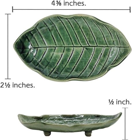 Tiny 4⅜" Green Leaf Shaped Tray - Handmade Ceramic Porcelain Decorative Plate Dish Catchall Miniature Container for Jewelry Personal Items Incense Holders Ashtray Décor Gifts in Saudi Arabia