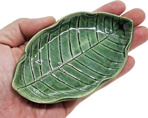 Tiny 4⅜" Green Leaf Shaped Tray - Handmade Ceramic Porcelain Decorative Plate Dish Catchall Miniature Container for Jewelry Personal Items Incense Holders Ashtray Décor Gifts in Saudi Arabia