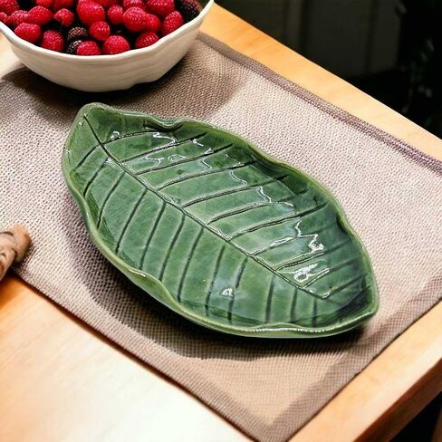 Tiny 4⅜" Green Leaf Shaped Tray - Handmade Ceramic Porcelain Decorative Plate Dish Catchall Miniature Container for Jewelry Personal Items Incense Holders Ashtray Décor Gifts in Saudi Arabia