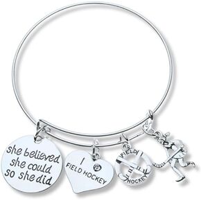 Infinity Collection Field Hockey Charm Bangle Bracelet, Field Hockey She Believed She Could So She Did Jewelry, Gift for Field Hockey Players