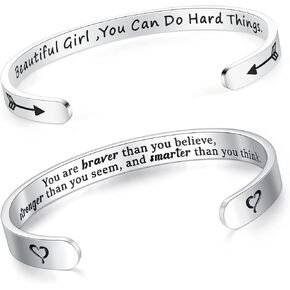 SAM & LORI Set of 2 Bracelets for Women Teens-Beautiful Girl You Can Do Hard Things + You are Braver