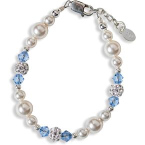 Cherished Moments Sterling Silver Bracelet for Girls with High-End Simulated Pearls and Blue Crystals, Gift for Birthday or Granddaughter