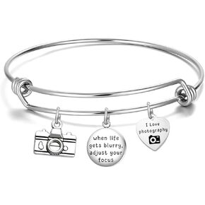 NC Photographer Gift When Life Gets Blurry Adjust Your Focus Bracelet Camera Charm Bracelet Photograph Bracelet Jewelry for Photographer Bracelet Gift for Photo Lover