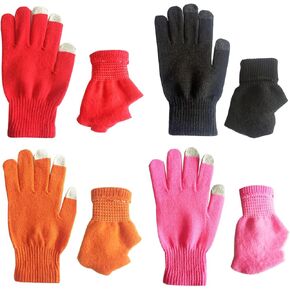 Winter Touchscreen Gloves for Men Women, Warm Knit, 4 Pairs, Black Red Pink Orange, Driving Running Hiking