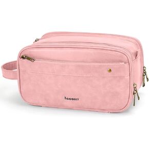 Hanging Toiletry Bag for Men and Women, Travel Essentials Toiletries Organizer Dopp Kit, Water-resistant Shaving Case for Makeup Essentials, PU Leather Cosmetic Accessories, Black