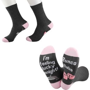 CMNIM 2 Pairs Bunco Babe Socks Lucky Dice Game Night Gift I'm Feeling Lucky Tonight Bunco Queen Gift Casino Gambling Gift