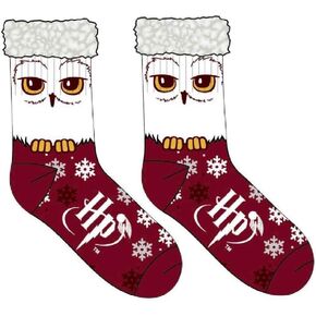 Harry Potter Owl Themed Holiday Cabin Socks, Red with Snowflake Pattern, One Size