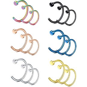 FIBO STEEL 18G-20G 18PCS Stainless Steel Body Jewelry Piercing Nose Ring Hoop for Women