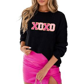 LEMAFER Women 2024 Merry Christmas Round Neck Sequin Letters Sweater Casual Solid Slogan Long Sleeve Pullover Sweatshirt Tops