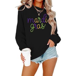 EGELEXY Mardi Gras Sweatshirt Carnival Outfits ：Women Carnival Embroidery Sweatshirts Fat Tuesday Pullover Tops