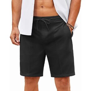 COOFANDY Men's Cotton Linen Shorts 8 Inch Inseam Stretch Casual Dress Shorts Summer Beach Golf Shorts with Pockets