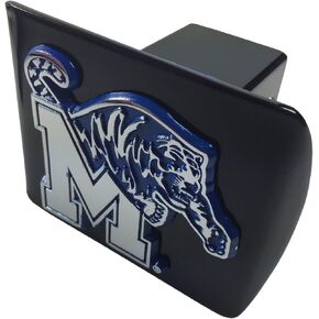 AMG University of Memphis Metal Emblem (with Blue Trim) on Black Metal Hitch Cover