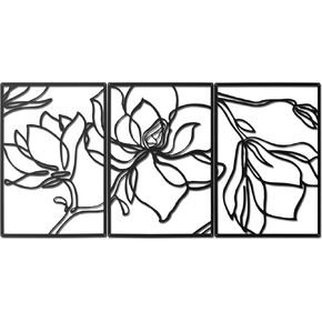 3 لوحات معدنية زهور جدار ديكور حديث تجريدي طبيعة الأزهار خط الجدار النحت الحد الأدنى ديكور المنزل المعدني شنقا جدار الفن لغرفة نوم المنزل فوق ديكور جدار السرير، 11.8 × 17 بوصة (أسود) in Kuwait