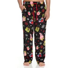بنطلون بيجامة رجالي مطبوع بالكامل من سبونج بوب مع حزام خصر مرن قابل للتعديل - ملابس نوم من الصوف المخملي in Kuwait