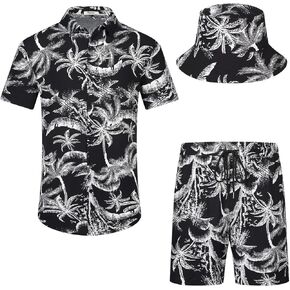 EISHOPEER Men's Flower Hawaiian Sets Casual Short Sleeve Shirt and Shorts Suits Outfits with Bucket Hats