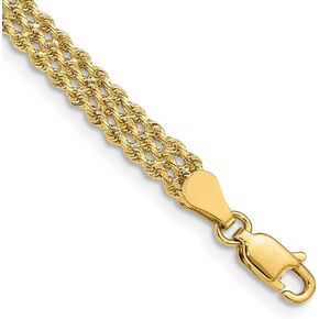 14K Yellow Gold 4.5mm Wide Triple Strand Rope Bracelet