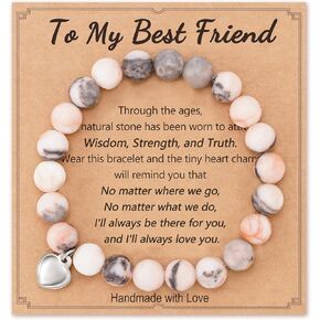 HGDEER Best Friend Gift for Women, Natural Stone Bracelet with Message Card for Friend Sister Bestie on Valentines Day Birthday Christmas Day