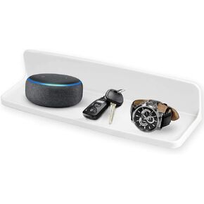 Wall Mounted Small Floating Shelf Stick On Wall Shelves for Bedroom,Kitchen,Bathroom Bedside Shelves to Display Speakers,Photo Frame,Watch,Keys,Cosmetics-Damage Free-Plastic-White(2Pcs/Set)