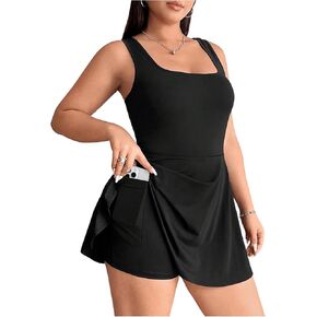 Floerns Women's Plus Size Workout Rompers Sleeveless Tennis Athletic Exercise Jumpsuit