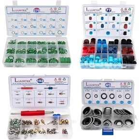 4 Set Car A/C Repair Kit,270pcs O-Ring Seals Kit+102PCS A/C Valve Core Kit+77pcs Charging Port Dust Caps+45pcs Compressor Gasket Seals(494PCS)