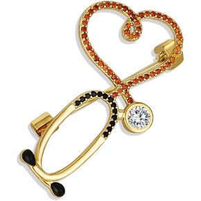 Stethoscope with Crystal Pin Material Luxury Copper Medical Jewelry Brooch for Doctor Nurse Backpack Lapel Badge