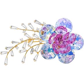Brooches For Women,14k Gold Plated Copper,Rose Quartz Crystals Roselle Cubic Zirconia Brooch Pins For Women ，Crystal Broach,Flower Broach