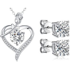 Diamond Rose Pendant Necklace (2.0 Carat) Moissanite Stud Earrings 0.8 CTW (0.4 Ct Each) Jewelry Gift Set