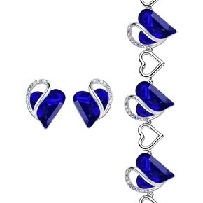 Leafael Infinity Love Heart Stud Earrings and Bracelet for Women, September Birthstone Crystal Jewelry, Silver Tone Gifts for Women, Sapphire Blue