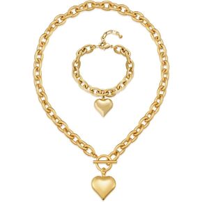 Gold Heart Necklaces And Bracelets For Women Worn Gold Plated Heart Jewelry