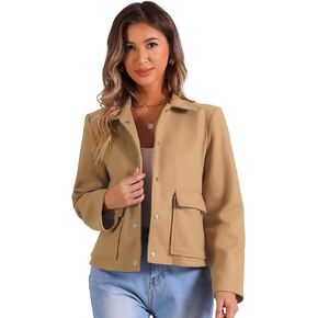 Allegra K Winter Cropped Coat for Women's Button Down Long Sleeve Coat