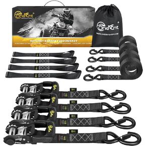 4Pcs 1.6"x16ft Heavy Duty Ratchet Straps with Padded Handles+Coated S Hooks+Soft Loop Tie-Downs-6000 Pound Break Strength for Ratchet Strap Tie Down Kit