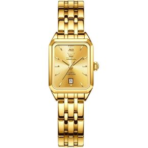 OLEVS Women's Gold Stainless Steel Watch, Small Square Face Diamond Decorated Ladies Watch, Luxury Analog Quartz Women Dress Watch, Fashion Calendar Date Waterproof Wrist Watch for Women