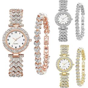 6 Pack Set Diamond Watches and Bangle Bracelet for Women Analog Quartz Wristwatch Jewelry Assorted Wholesales Silver Rosy Gold Ladies