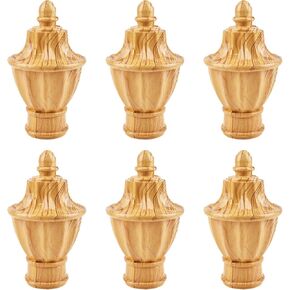 Curtain Finials, 6Pcs Yellow Wood Pattern Plastic Drapery Rail Pole Head Cap Decorative Window Curtain Rod Pole Finials Ends, Fits Dia. 28mm/1.1in Rods (Trophy Shape)
