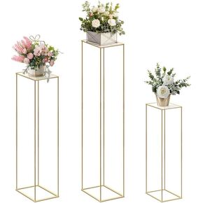 Cylinder Pedestal Stands for Party Gold Flower Vase Stand with Acrylic Panel 3PCS Cake Display Stand Metal Tall Plant Table for Birthday Wedding Centerpieces Backdrop Decoration