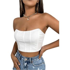 GORGLITTER Women's Sexy Corset Top Strapless Y2K Tube Tops Bandeau Bustier Crop Top