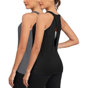 TAIPOVE Pima Cotton Workout Tops for Women Cross Open Back Yoga Shirts Athletic Sleeveless Running Tank Top w/Racerback 2PKS