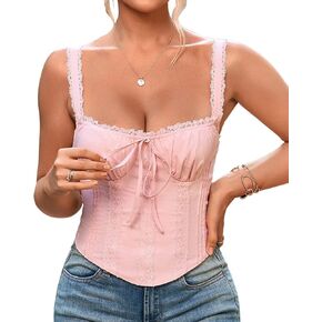KUTUMAI Lace Corset Top Y2K Cute Square Neck Bustier Going Out Tank Crop Tops for Women Trendy Summer