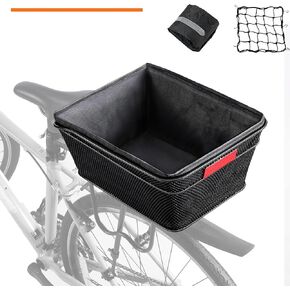 Bike Basket Rear with Liner,Large Bicycle Basket with Waterproof Cover,Bicycle Rear Basket with Cargo Net and Large Size Reflective,Great for Bike Trip,Carrying Grocery and Some Heavy Load