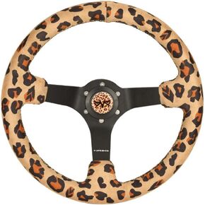 NRG Innovations NRG-RST-036MB-SV-BR Reinforced Sport Steering Wheel 350mm (3' deep) Savage Brown Leopard Printed Micro Fiber Vegan Material with Matte Black Spoke