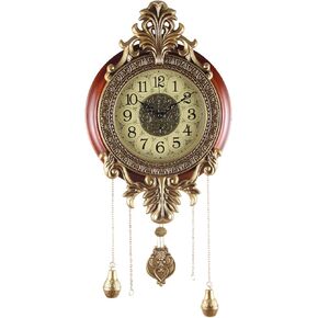 Aero Snail Large Wall Clock with Pendulum, Real Wood Retro Style, Battery Operated, Vintage Royal Decor for Home Living Bedroom