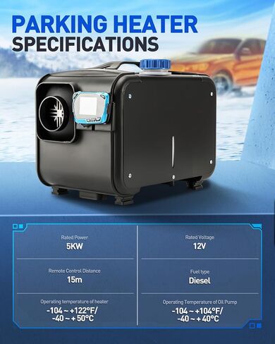 PHILTOP 8KW 12V سخان ديزل سخان هواء ديزل الكل في واحد مع مفتاح LCD وسخان سيارة للتحكم عن بعد مع توقيت درجة حرارة ثابتة (أسود) in Saudi Arabia
