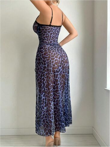 Milumia Women's Leopard Print Lace Trim Cami Lingerie Dresses Split Thigh Nightgown in Saudi Arabia