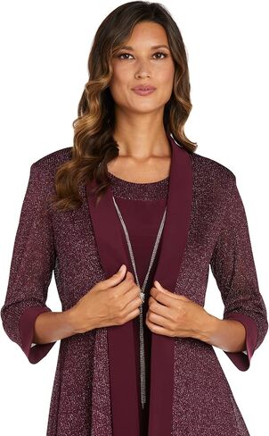 R&M Richards Women's Plus Size Two Piece Metalic Rib Pant Set Missy in Saudi Arabia