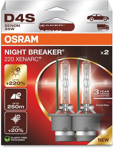 أوسرام زينارك Night Breaker 220، D3S، +220% سطوع أكثر، لمبة زينون للمصابيح الأمامية، 66340XN2-2HB، صندوق قابل للطي (مصباحان) in Kuwait
