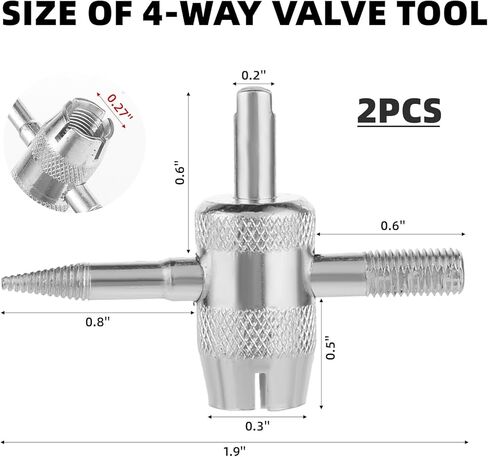 2 Pcs 4-Way Valve Core Tool Tire Valve Tools 4-in-1 Tyre Valve Removal Tool Tire Valve Stem Tool Valve Core Removal Tool Valve Stem Puller Valve Stem Removal Tool for Bicycle Bike Automobile Car in Kuwait