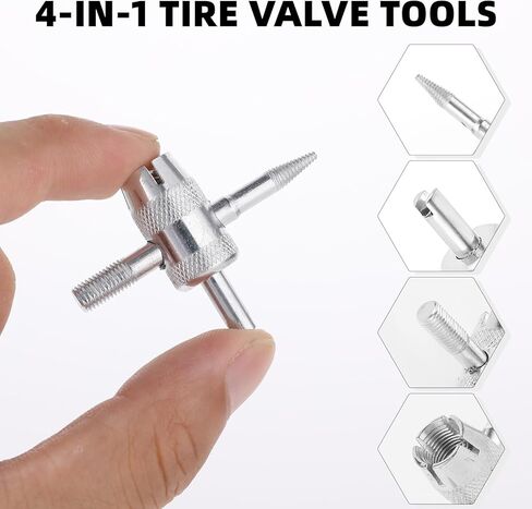 2 Pcs 4-Way Valve Core Tool Tire Valve Tools 4-in-1 Tyre Valve Removal Tool Tire Valve Stem Tool Valve Core Removal Tool Valve Stem Puller Valve Stem Removal Tool for Bicycle Bike Automobile Car in Kuwait