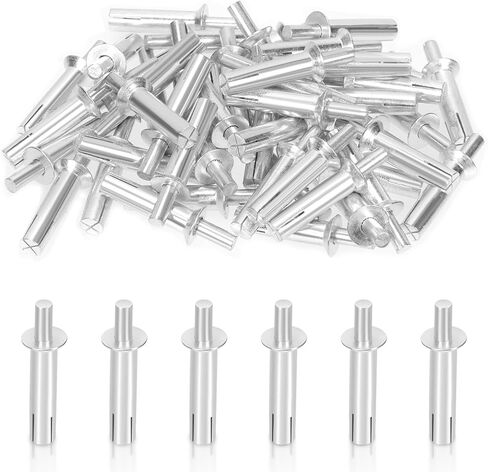 Swpeet 100Pcs 4 Sizes M6.4 x 15mm / 20mm / 25mm / 30mm Hammer Drive Aluminium Rivets Brazier Head Drive Pin Rivets Assortment Kit, Knock Type Expansion Aluminum Rivets Hammer Drive Aluminium Rivets in Saudi Arabia