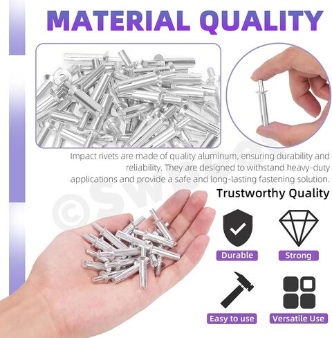 Swpeet 100Pcs 4 Sizes M6.4 x 15mm / 20mm / 25mm / 30mm Hammer Drive Aluminium Rivets Brazier Head Drive Pin Rivets Assortment Kit, Knock Type Expansion Aluminum Rivets Hammer Drive Aluminium Rivets in Saudi Arabia