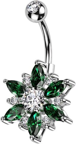 Pierced Owl 14GA 316L Stainless Steel CZ Crystal Flower with Marquise Petals Belly Button Ring in Saudi Arabia